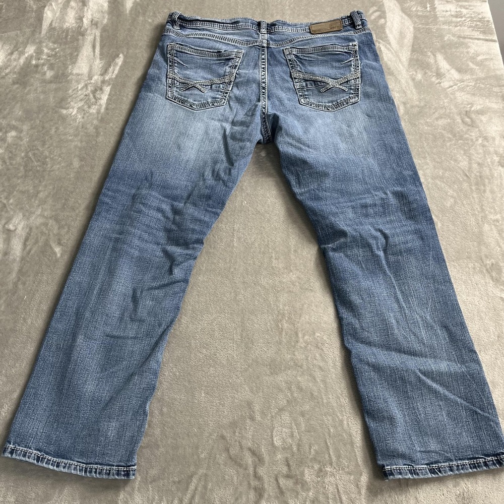 BKE Tyler Jeans Mens 36x30 Blue Medium Wash Relaxed Straight Denim Embroidered